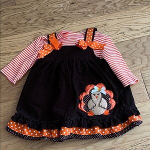 RARE TOO! - 12M Set Orange & White Striped Toddler onesie long sleeves & Dress